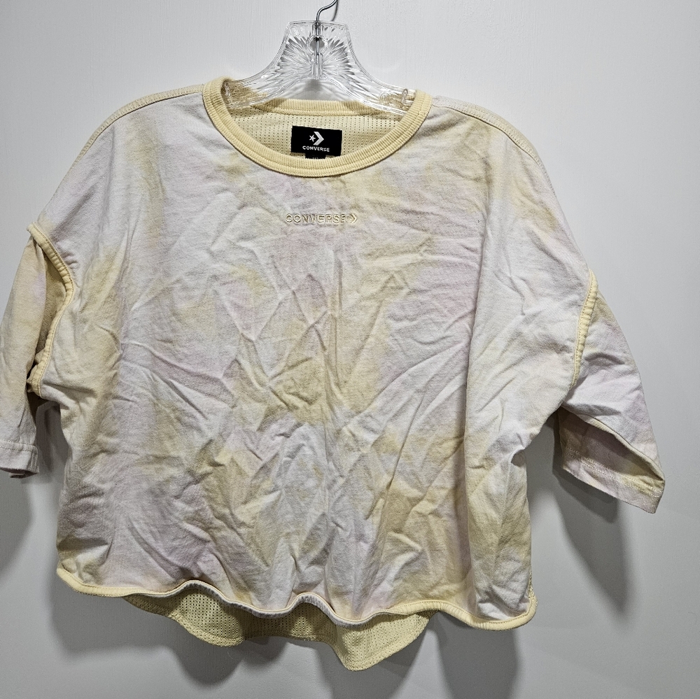 CONVERSE Crop Top Activewear Yellow Pink White Tie Dye Vented Size Small